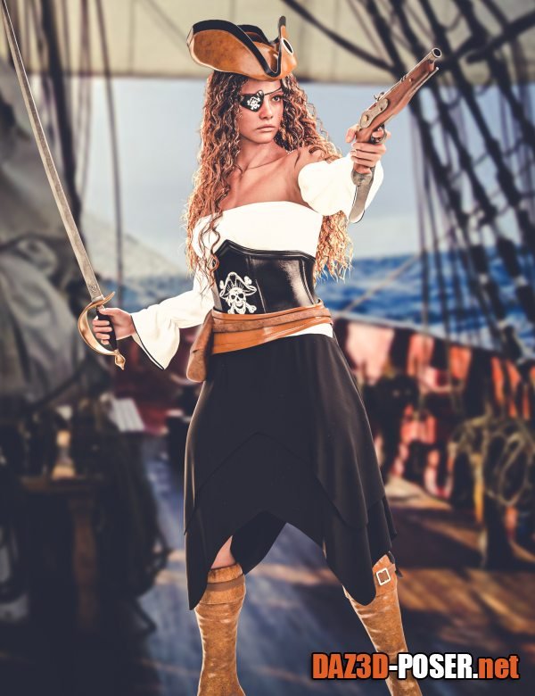 Dawnload dForce Pirate Girl Outfit for Genesis 9 for free