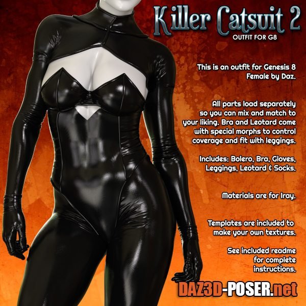 Dawnload Exnem Killer Catsuit 2 for Genesis 8 Female for free