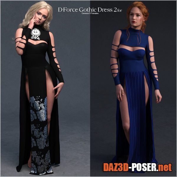 Dawnload D-Force Gothic Dress 2 for Genesis 9 for free