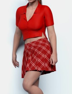 dForce Buttoned Crop Shirt and Pleated Skirt for Genesis 9