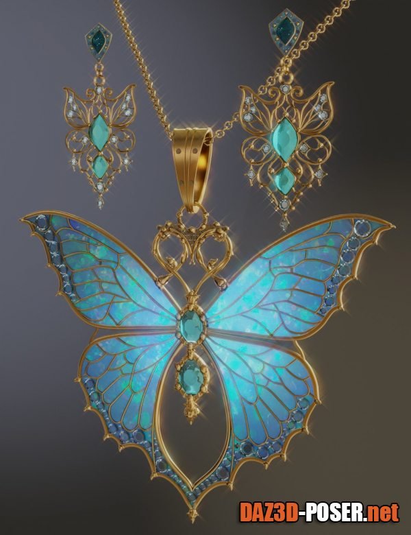 Dawnload Butterfly Pendant and Earrings for Genesis 9 and 8 for free