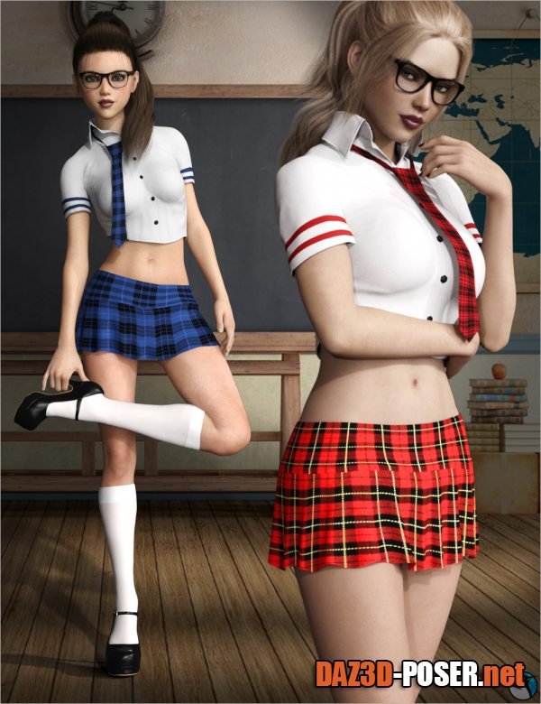 Dawnload dForce Naughty School Girl Outfit Set for Genesis 8 Females for free