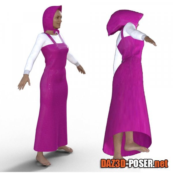 Dawnload Long Dress With Headwear for G8F for free