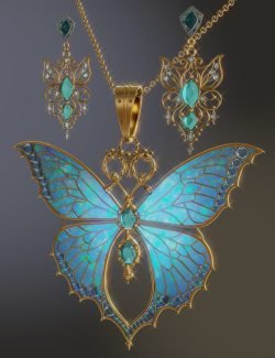 Butterfly Pendant and Earrings for Genesis 9 and 8