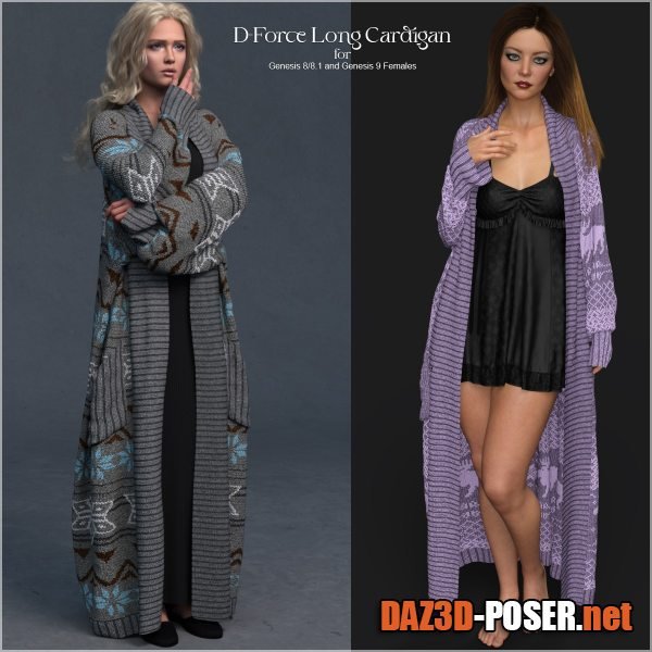 Dawnload D-Force Long Cardigan for Genesis 8 and 9 Females for free