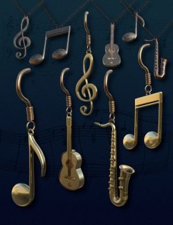 Musical Pendants and Earrings for Genesis 9 and 8 Female