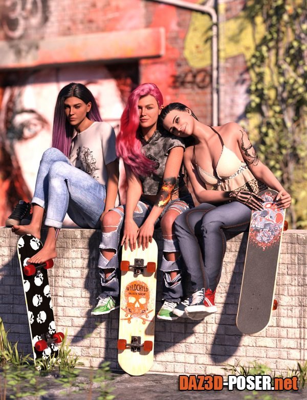 Dawnload Wyld Chyld: Skater Poses with Skateboard for Genesis 9 Feminine for free